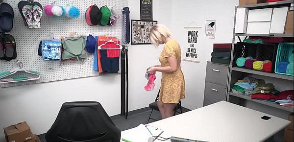  Bustylicious MILF thief Amber Chase was caught on CCTV stealing and gets a fuck punishment from a security officer.